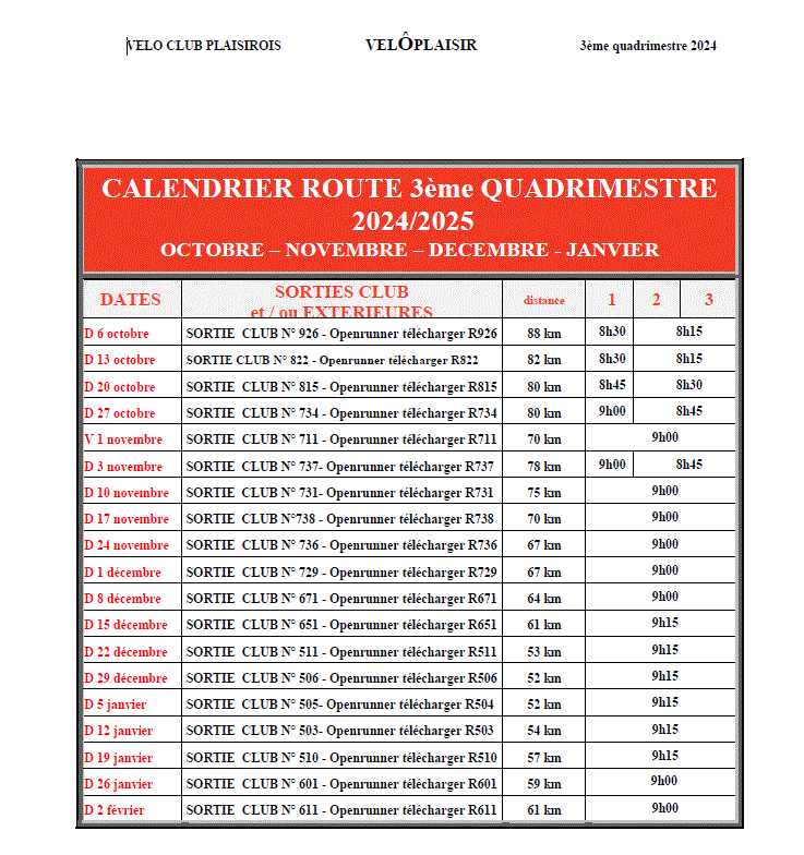 Calendrier 3e quadrimestre 2024